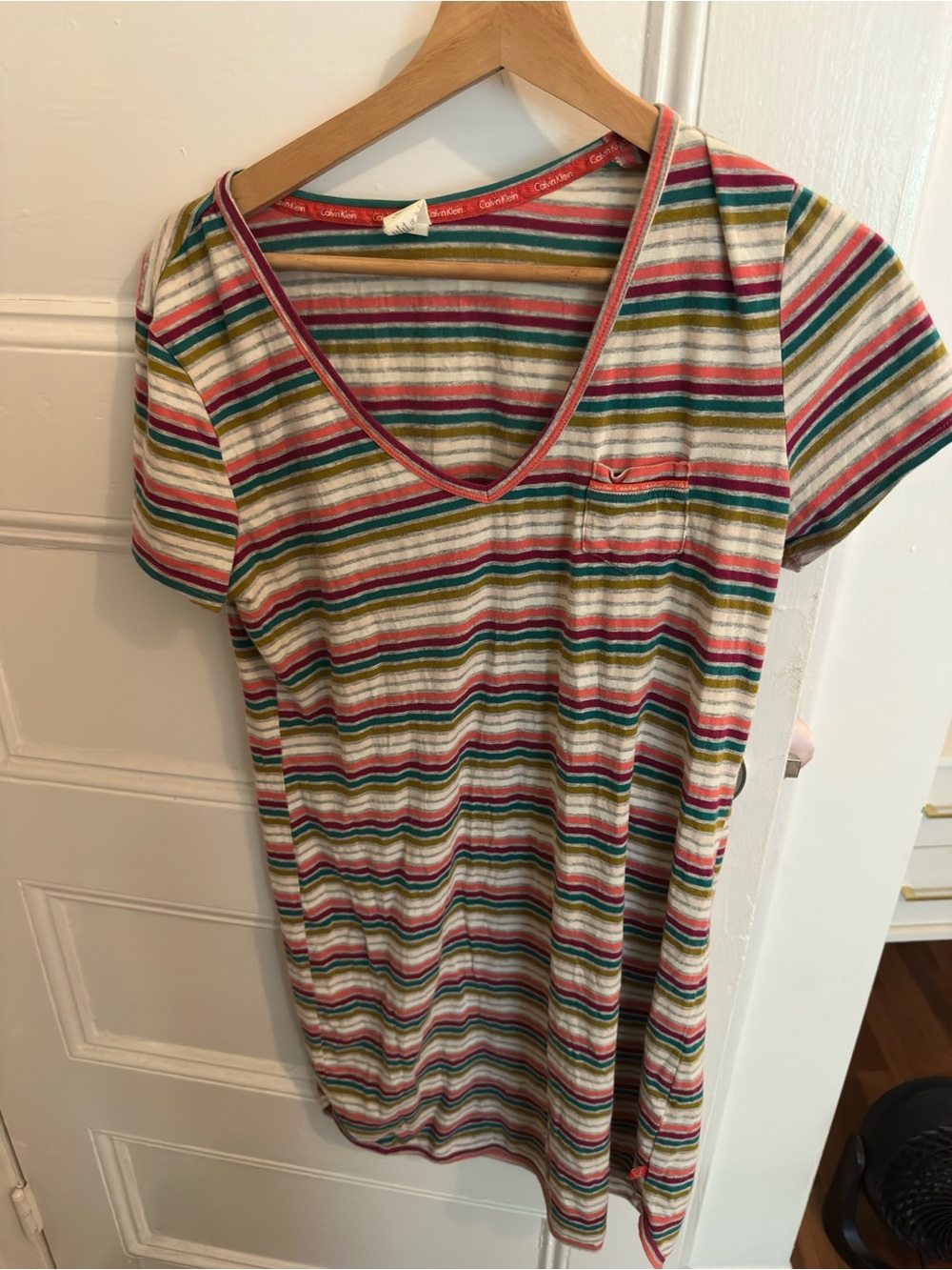 Calvin Klein - Striped V-Neck Women’s Night Dress - Multicolor